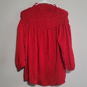 Cato Red Top Size Medium Smocked Flowy Boho Blouse Shirt Twee Whimsy Excellent‎